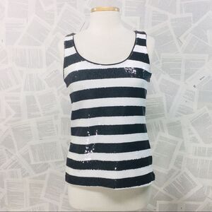 WHBM Sequin Black And White Stripe Tank XS